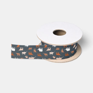 Burnt Orange & Dark Gray Gemusterte Longhorns Satinband