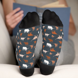 Burnt Orange & Dark Gray Gemusterte Longhorns Sock Socken