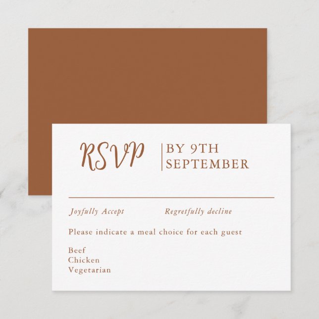Burnt Orange Decorative Hochzeitkalligrafie RSVP Karte (Vorne/Hinten)
