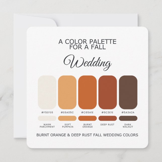 Burnt Orange Deep Rust Fall Wedding Palette Card Einladung (Vorderseite)