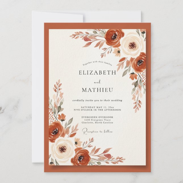 Burnt Orange Earthy Botanical Wedding Einladung (Vorderseite)