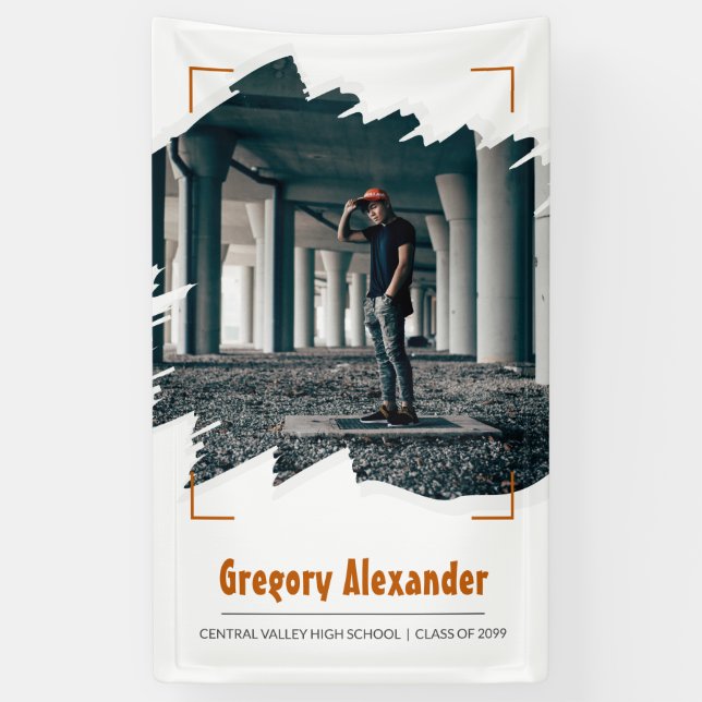 Burnt Orange Edgy Abstrakt Brushstroke Foto Grad Banner (Vertikal)