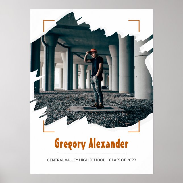 Burnt Orange Edgy Abstrakt Brushstroke Foto Grad Poster (Vorne)