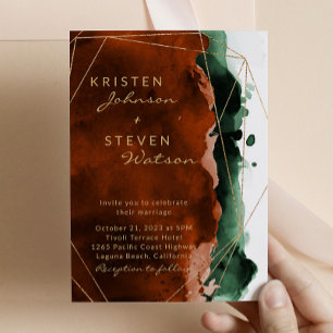 Burnt Orange & Emerald Green Wedding Einladung