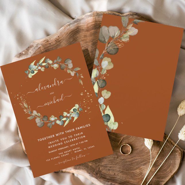 Burnt Orange Eucalyptus Greenery Elegant Wedding Einladung (Von Creator hochgeladen)