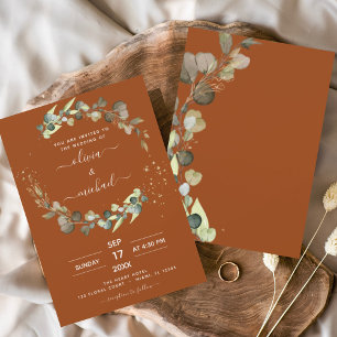Burnt Orange Eucalyptus Greenery Wedding Elegant Einladung