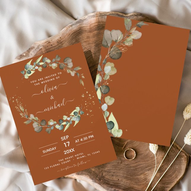 Burnt Orange Eucalyptus Greenery Wedding Elegant Einladung (Von Creator hochgeladen)