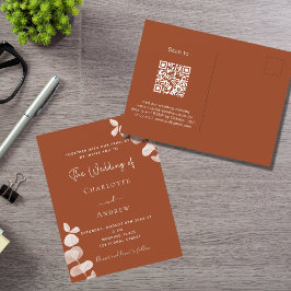 Burnt Orange Eukalyptus QR Code Details Hochzeit Einladungspostkarte