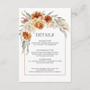 Burnt Orange Floral Boho Wedding Details Card Begleitkarte