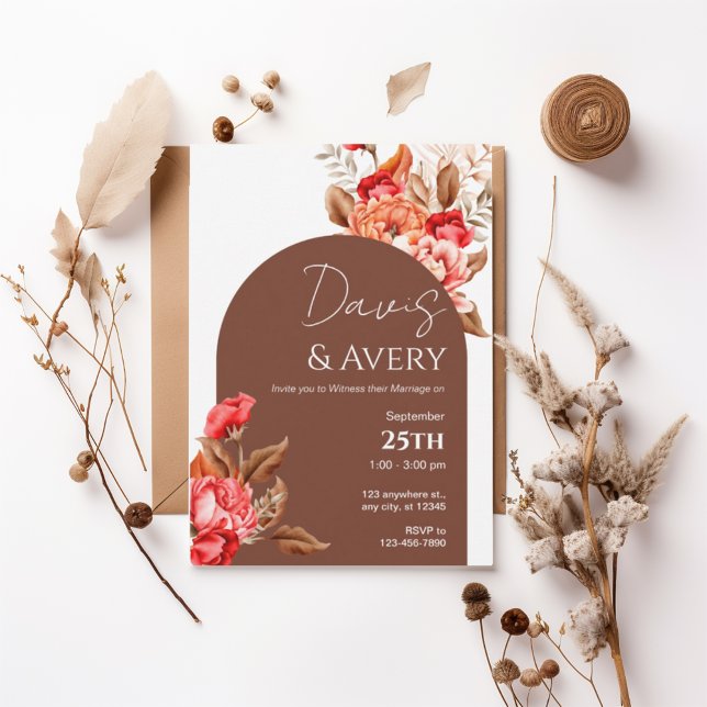 Burnt Orange Floral Boho Wedding Invite Einladung (Von Creator hochgeladen)