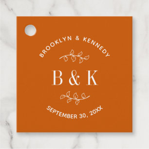 Burnt Orange Floral Botanical Wedple Name Geschenkanhänger