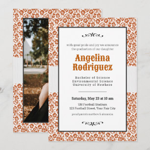 Burnt Orange Floral Damask Foto Abschluss Einladung