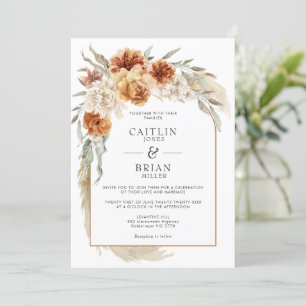 Burnt Orange Floral Pampas Arch Boho Wedding Einladung