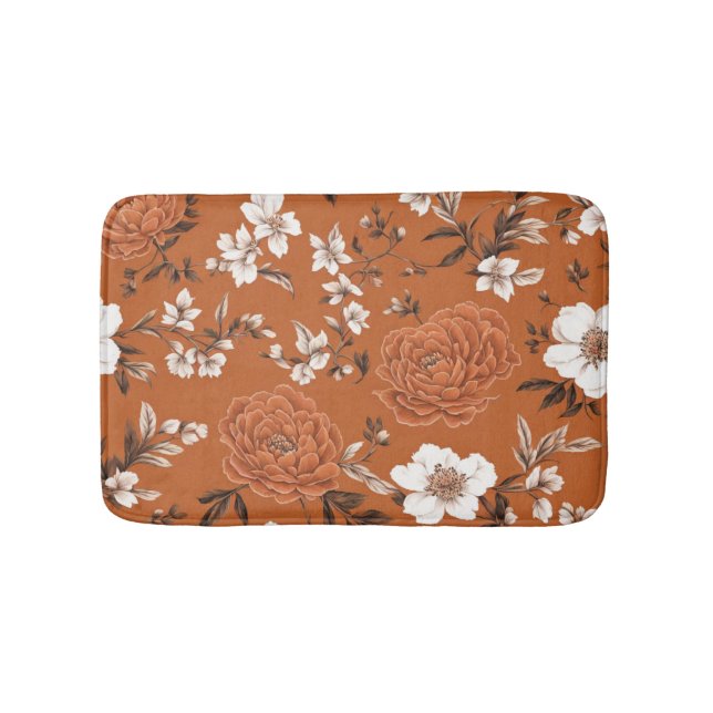 Burnt Orange Floral Pattern Badematte (Vorderseite)