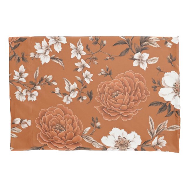 Burnt Orange Floral Pattern Kissenbezug (Vorderseite)