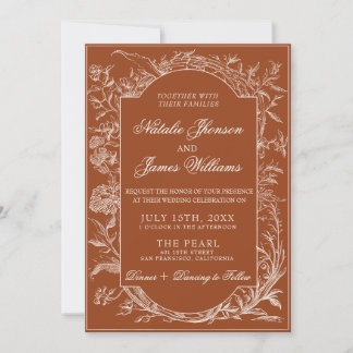 Burnt Orange Floral Terracotta All In One Wedding Einladung