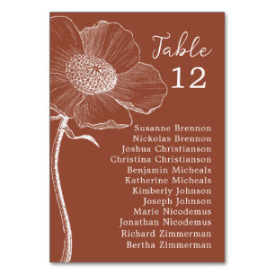Burnt Orange Floral Wedding Chart Tischnummer