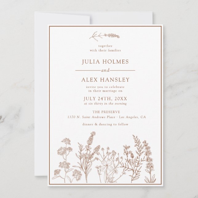 Burnt Orange Floral Wedding Einladung (Vorderseite)
