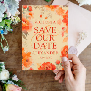 Burnt Orange Floral Wedding Save The Date