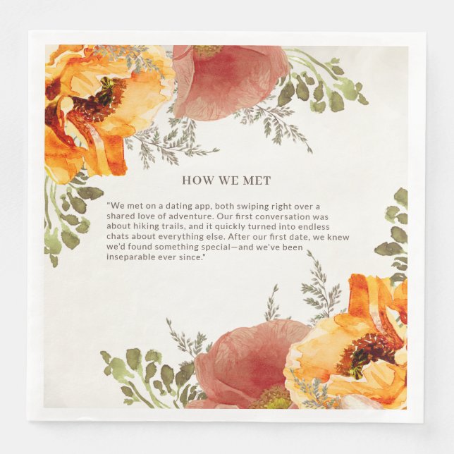 Burnt Orange Floral wie wir Hochzeit treffen Serviette (Vorderseite)