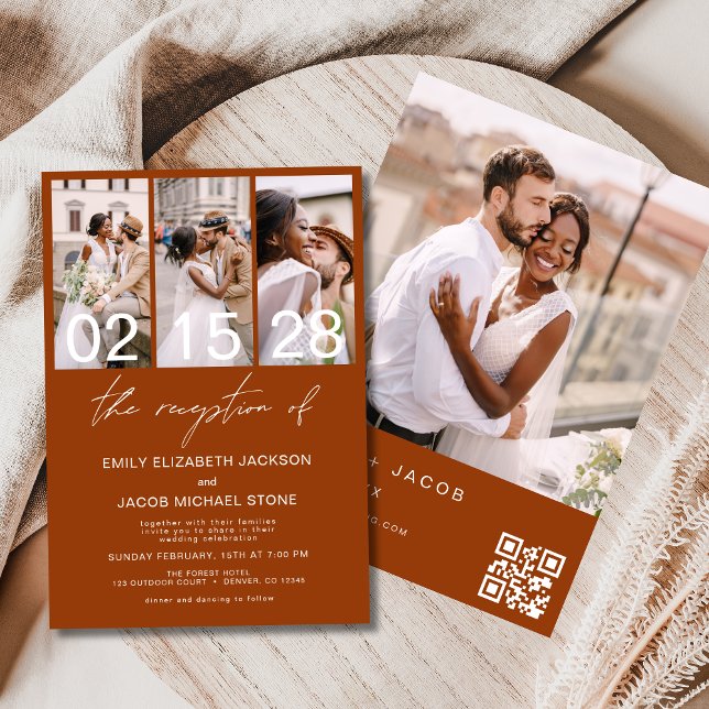 Burnt Orange Foto QR Code Hochzeit Minimalistisch Einladung (Von Creator hochgeladen)