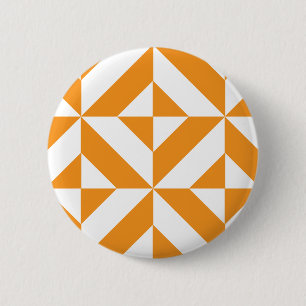 Burnt Orange Geometric Deko Cube Pattern Button