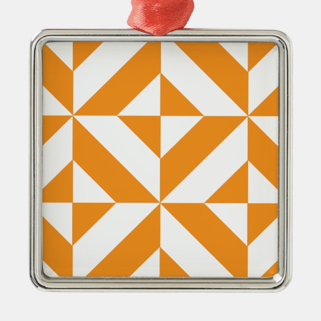 Burnt Orange Geometric Deko Cube Pattern Ornament Aus Metall (Vorne)