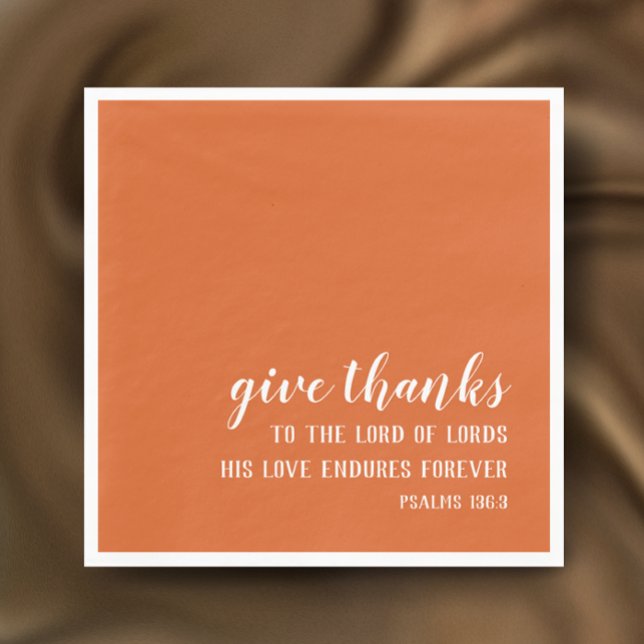 Burnt Orange gibt Dankskript-Erntedank Serviette (Custom modern elegant script on burnt orange give thanks Bible verse Thanksgiving napkin.
)