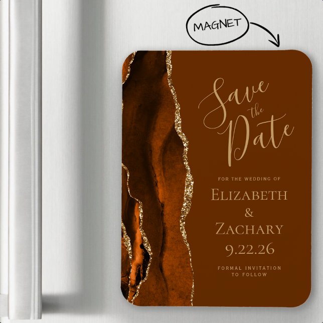 Burnt Orange Gold Agate Brown Save the Date Magnet (Von Creator hochgeladen)