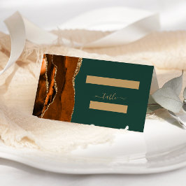 Burnt Orange Gold Agate Dark Green Wedding Platzkarte