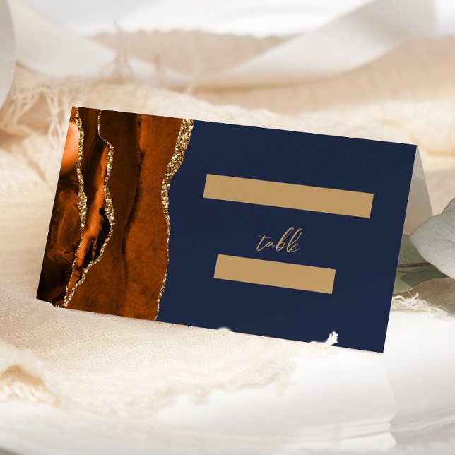 Burnt Orange Gold Agate Dark Green Wedding Platzkarte (Von Creator hochgeladen)