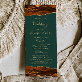 Burnt Orange Gold Agate Dark Green Wedding Programm