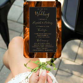 Burnt Orange Gold Agate Dark Wedding Program Fächer