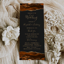 Burnt Orange Gold Agate Dark Wedding Programm