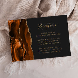 Burnt Orange Gold Agate Dark Wedding Reception Begleitkarte