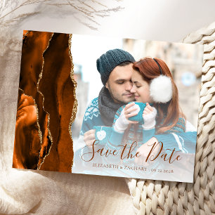 Burnt Orange Gold Agate Foto Save the Date Postkarte
