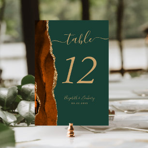 Burnt Orange Gold Agate Green Wedding Tischnummer