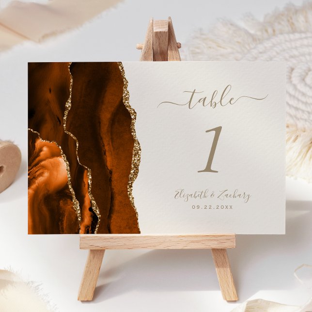 Burnt Orange Gold Agate Ivory Wedding Tischnummer (Von Creator hochgeladen)