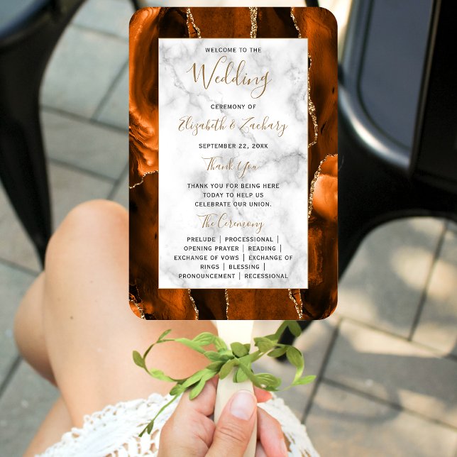 Burnt Orange Gold Agate Marble Wedding Program Fächer (Von Creator hochgeladen)