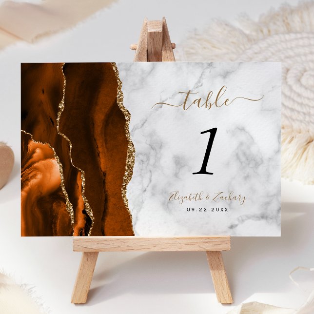 Burnt Orange Gold Agate Marble Wedding Tischnummer (Von Creator hochgeladen)