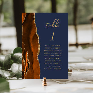 Burnt Orange Gold Agate Navy Blue Wedding Tischnummer