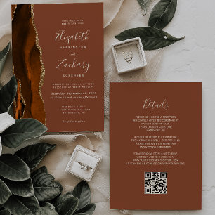 Burnt Orange Gold Agate Rust QR Code Hochzeit Einladung