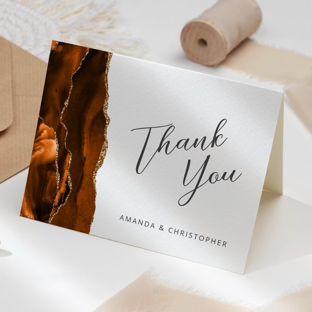 Burnt Orange Gold Agate Script Wedding Vielen Dank Karte (Von Creator hochgeladen)