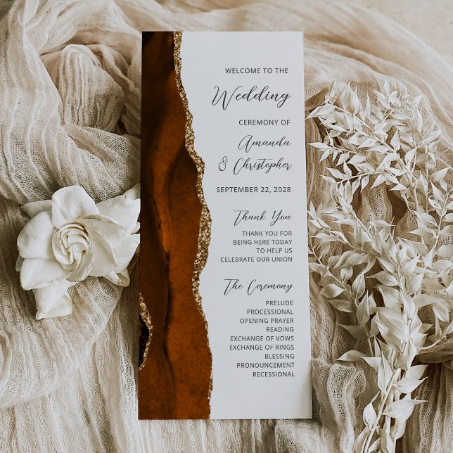 Burnt Orange Gold Agate Wedding Program (Von Creator hochgeladen)