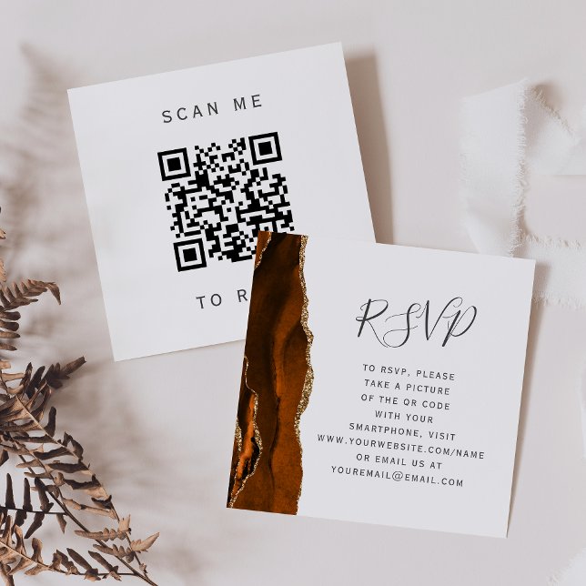 Burnt Orange Gold Agate Wedding QR Code UAWG Begleitkarte (Von Creator hochgeladen)