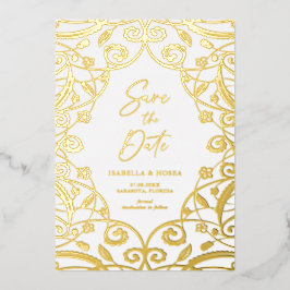 Burnt Orange Gold Floral Leaf Lace Wedding Folieneinladung