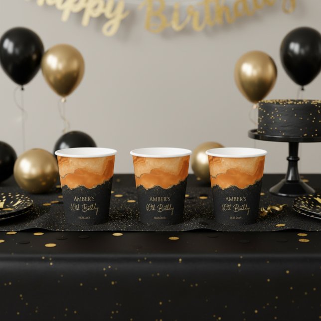 Burnt Orange Gold Glitter Watercolor Marble Pappbecher (Von Creator hochgeladen)