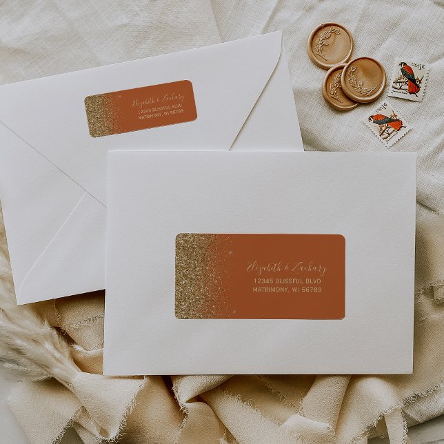 Burnt Orange Gold Glitzer Wedding Rücksendeadresse (Von Creator hochgeladen)