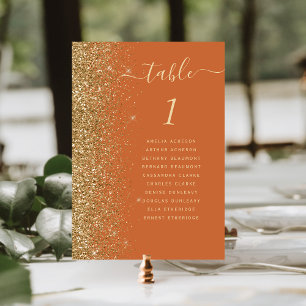 Burnt Orange Gold Glitzer Wedding Tischnummer