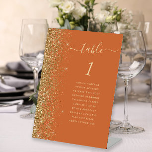 Burnt Orange Gold Glitzer Wedding Tischnummer Sockelschild